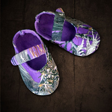 Baby's Slip-on Shoes - Purple Camo with Velcro Strap, Soft Purple Lining