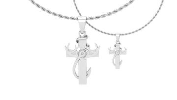 Hunting Faith And Fishing Sterling Silver Cross Pendant 2 Size Options