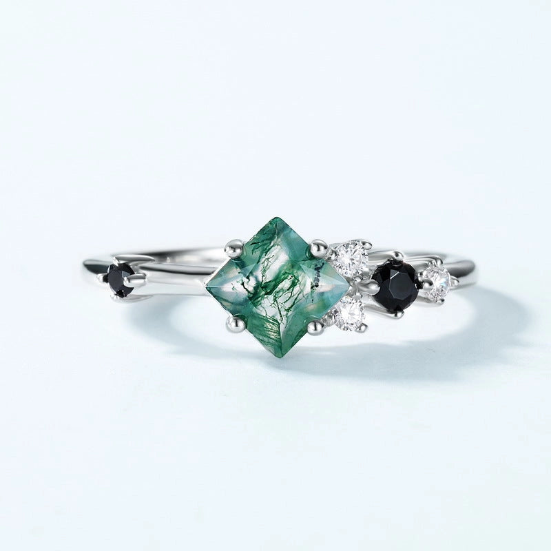 Moss Agate Stacking Band Ring in 925 Sterling Silver