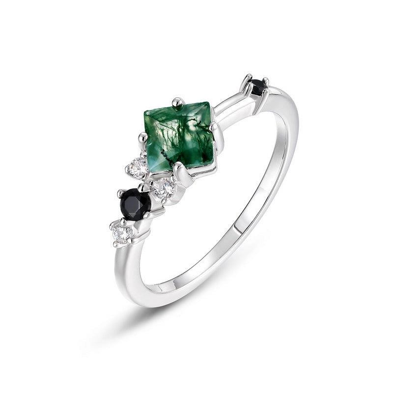 Moss Agate Stacking Band Ring in 925 Sterling Silver