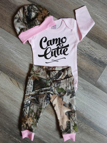 CAMO CUTIE PINK BODYSUIT WITH HEADBAND OPTION