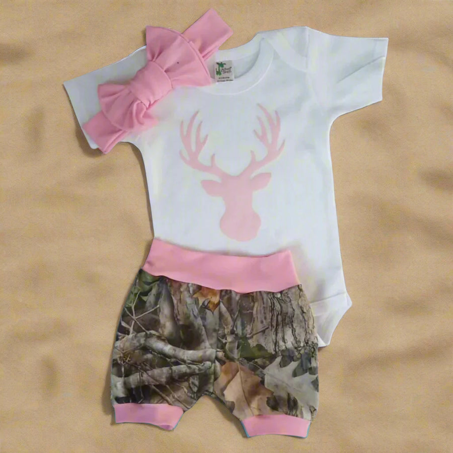 Pink Buck Short Set Wtih Headband Option