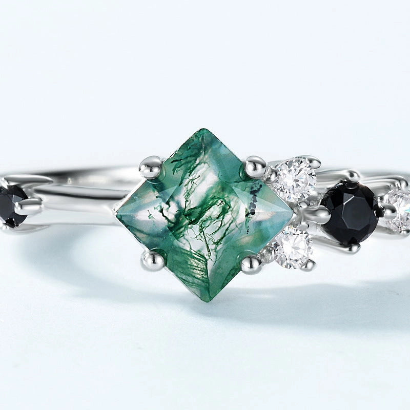 Moss Agate Stacking Band Ring in 925 Sterling Silver