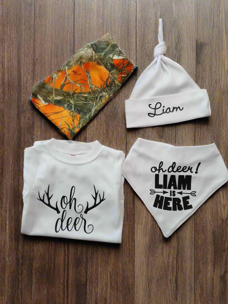 Personalized Pant and Bib Set Orange Camouflage