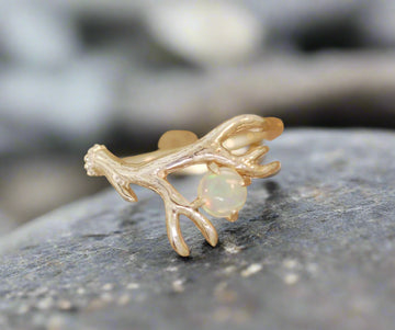 Opal Antler Ring 2, Sterling Silver Antler ring, Alternative Engagement ring, Twig Ring, Antler Ring, deer ring, handmade antler ring