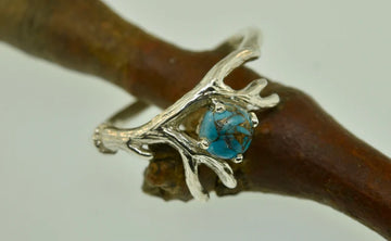 Turquoise Antler Ring , Sterling Silver Antler ring