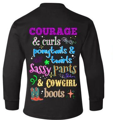 Courage And Curls Ponytails & Twirls Long Sleeve Youth Shirt