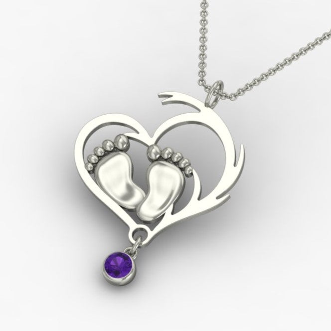 Baby Feet Heart Birthstone Necklace Pendant-