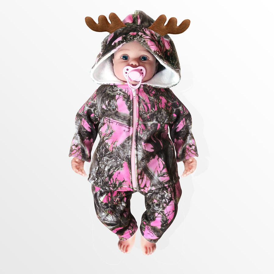Pink Baby Camo Hooded Jacket and Pants with Antlers