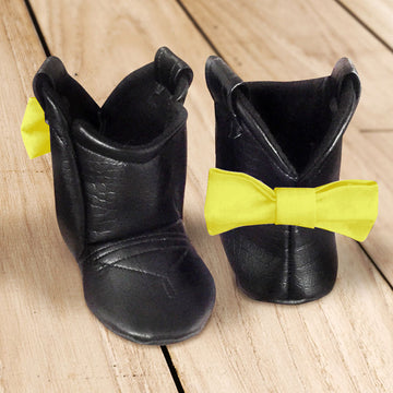 Black Baby Cowboy Boots with Yellow Bow