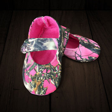Baby's Slip-on Shoes - Pink Camo with Velcro Strap, Soft Pink Lining