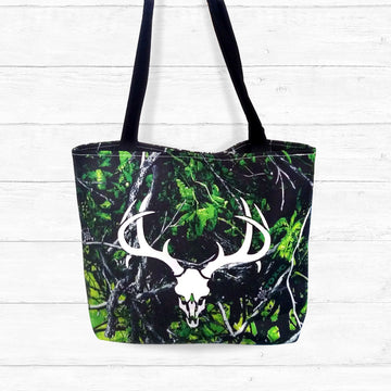 Toxic Camo Tote Bag with Skull and Antlers
