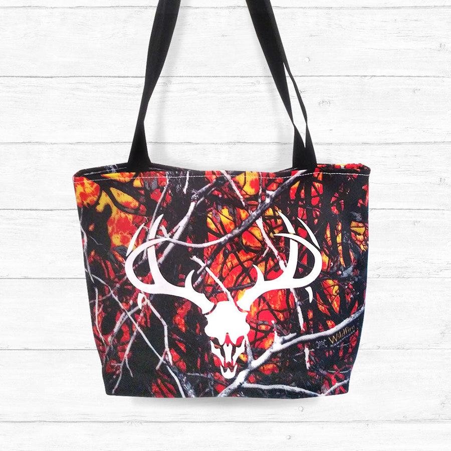 Wildfire Camo Tote Bag with Skull and Antlers